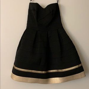 Sans Souci sweetheart black gold strapless dress